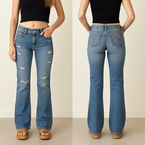 Mudd Jeans Juniors Size 7 Bootcut Distressed Blue Denim Women’s Retro Y2K